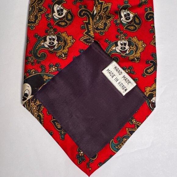 Balancine 58" Disney Necktie Mickey Mouse Red Paisley VTG Tie Works 100% Silk - Picture 5 of 5